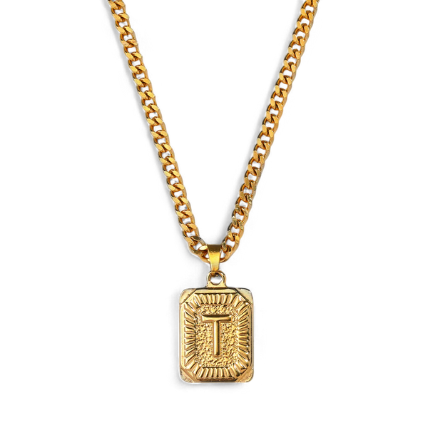 Initial Card Pendant Necklace with Curb Chain