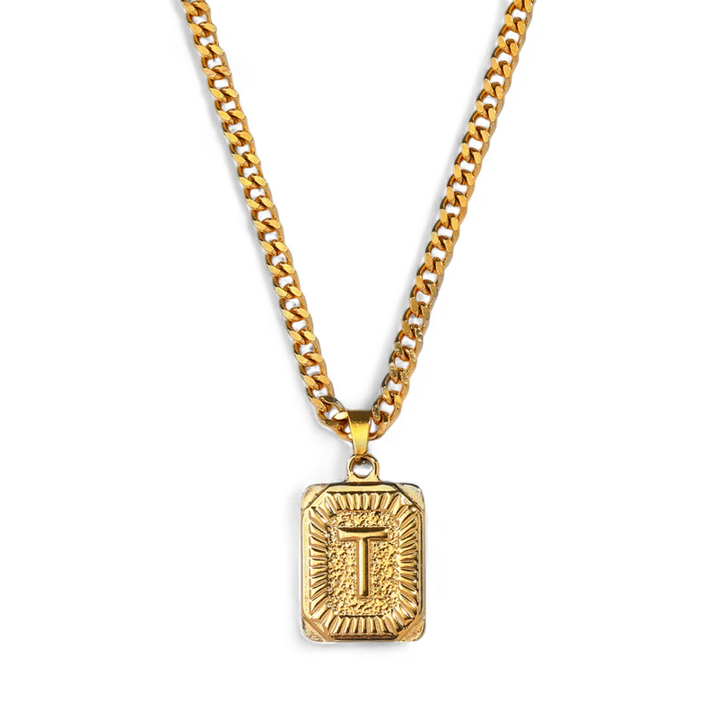 Collier carte initiale sur chaîne gourmette
