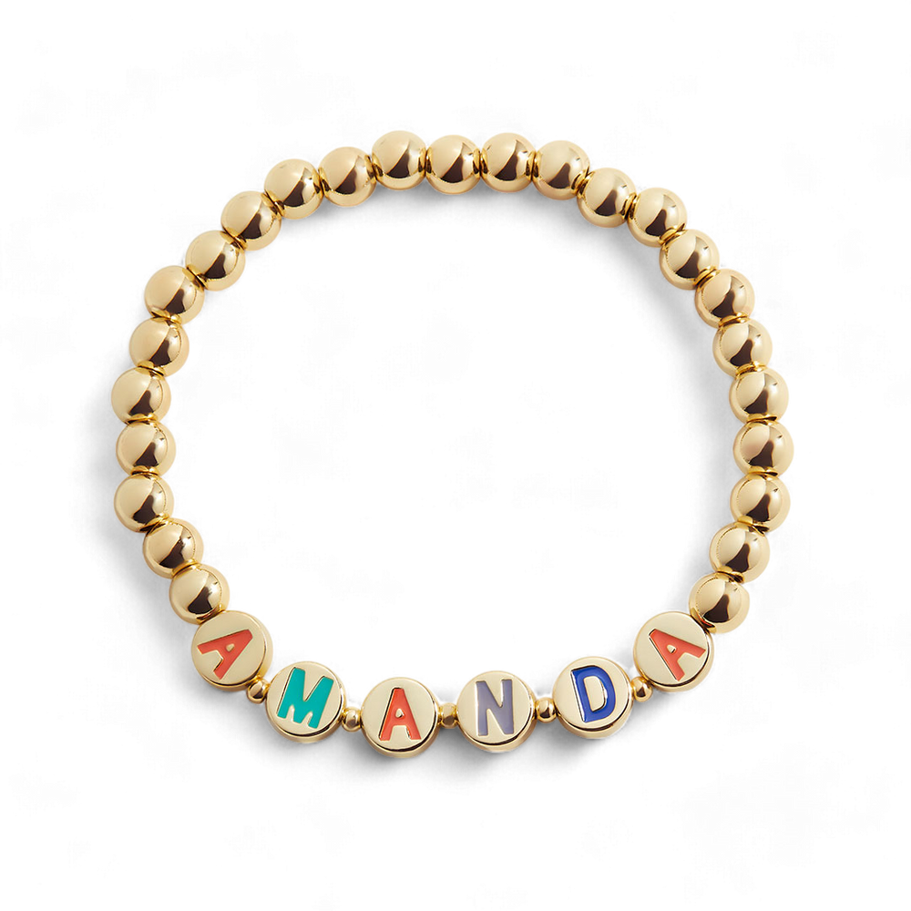 Mint & Lily Bracelet à Perles Dorées avec Lettres Arc-en-Ciel Personnalisables