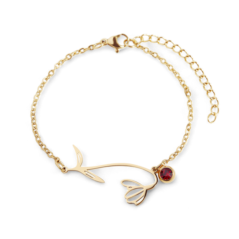 Bracelet fleur de naissance à breloque pierre