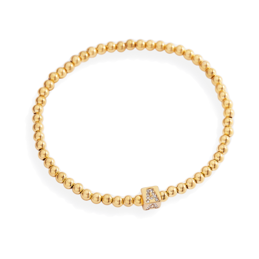 Mint & Lily Bracelet à Perles Dorées avec Initiale en Bloc