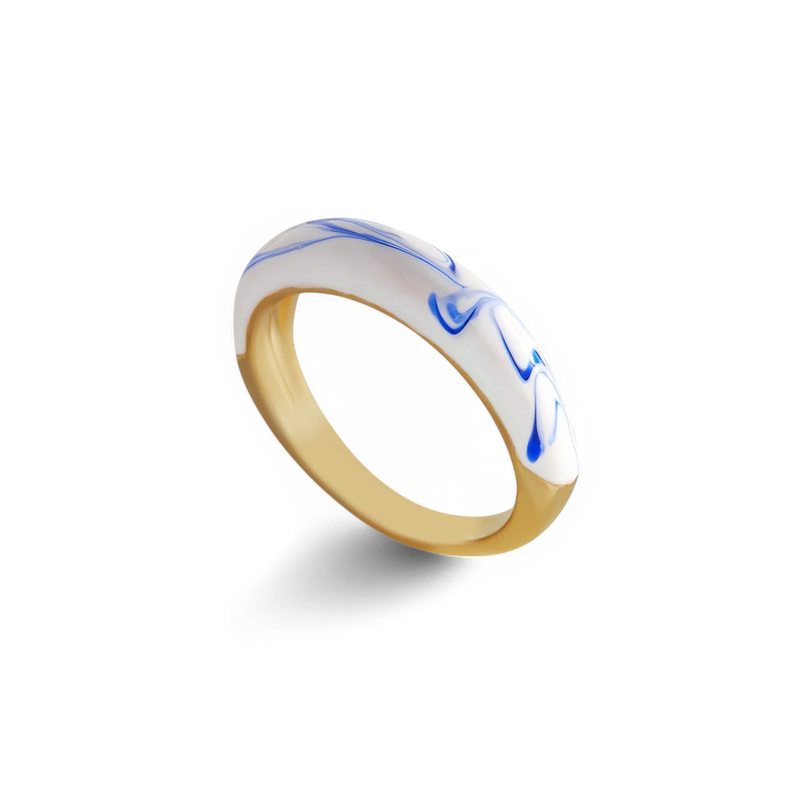 Bague dôme porcelaine bleue
