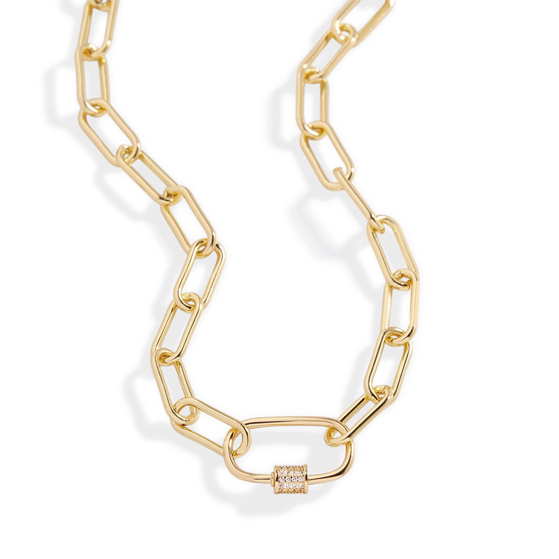 Collier maillons à mousqueton pavé