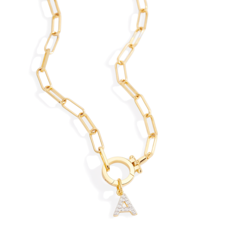 Collier trombone à breloque initiale pavée