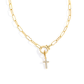 Collier trombone à breloque croix pavée