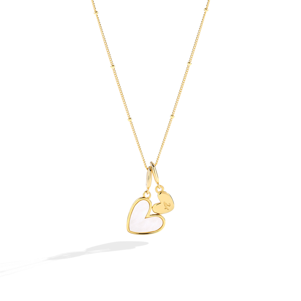 Mother Of Pearl Heart Initial Necklace