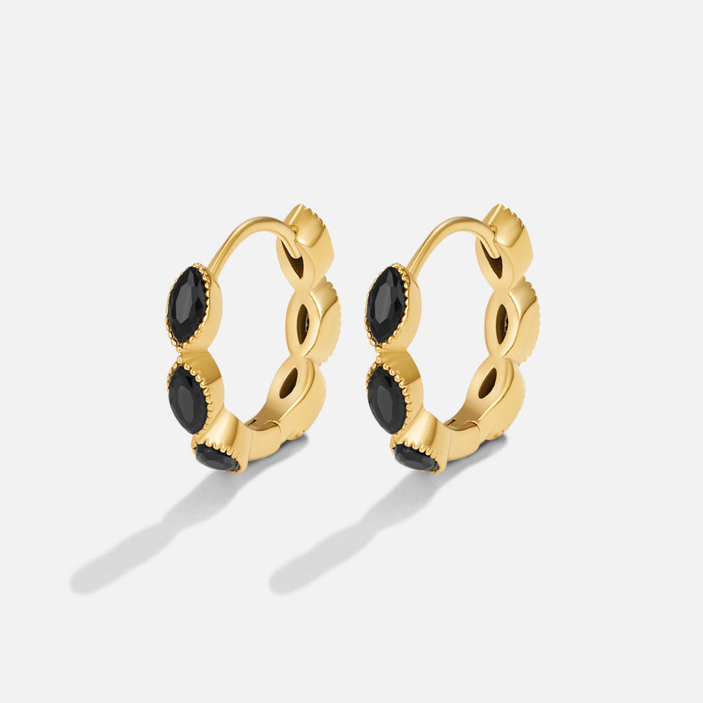 Gullfargede mini-hoops med svart onyks – bilde 3