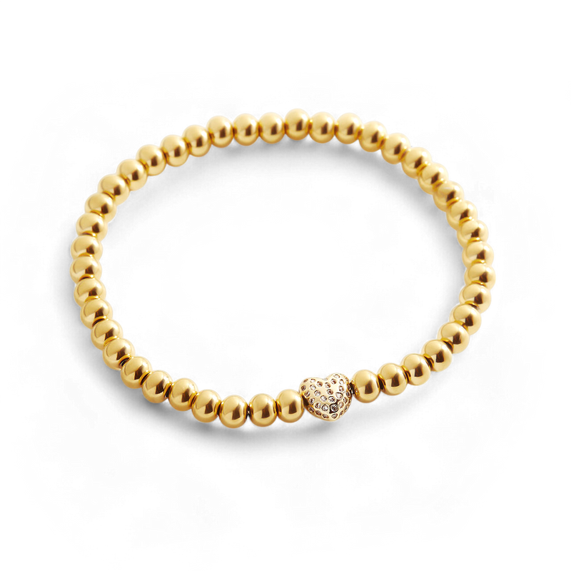 Bracelet perles dorées à cœur pavé