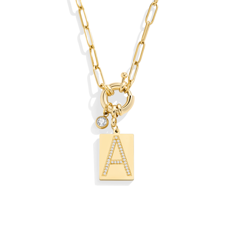 Collier initiale pavée sur chaîne trombone