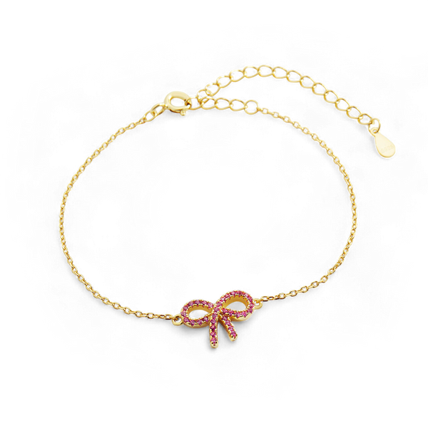 Rosa pavéarmband med rosett