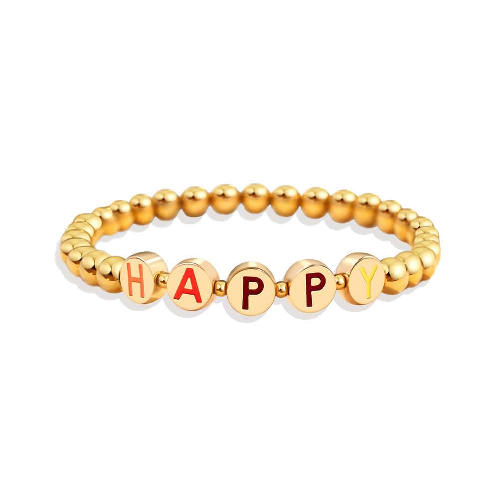 Mint & Lily Bracelet à Perles Dorées avec Lettres Arc-en-Ciel Personnalisables