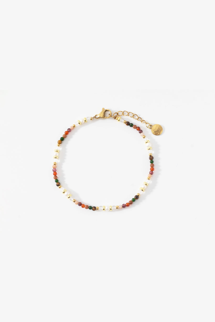 Minimalistisk armbånd med gullperler og regnbueturmalin – bilde 5