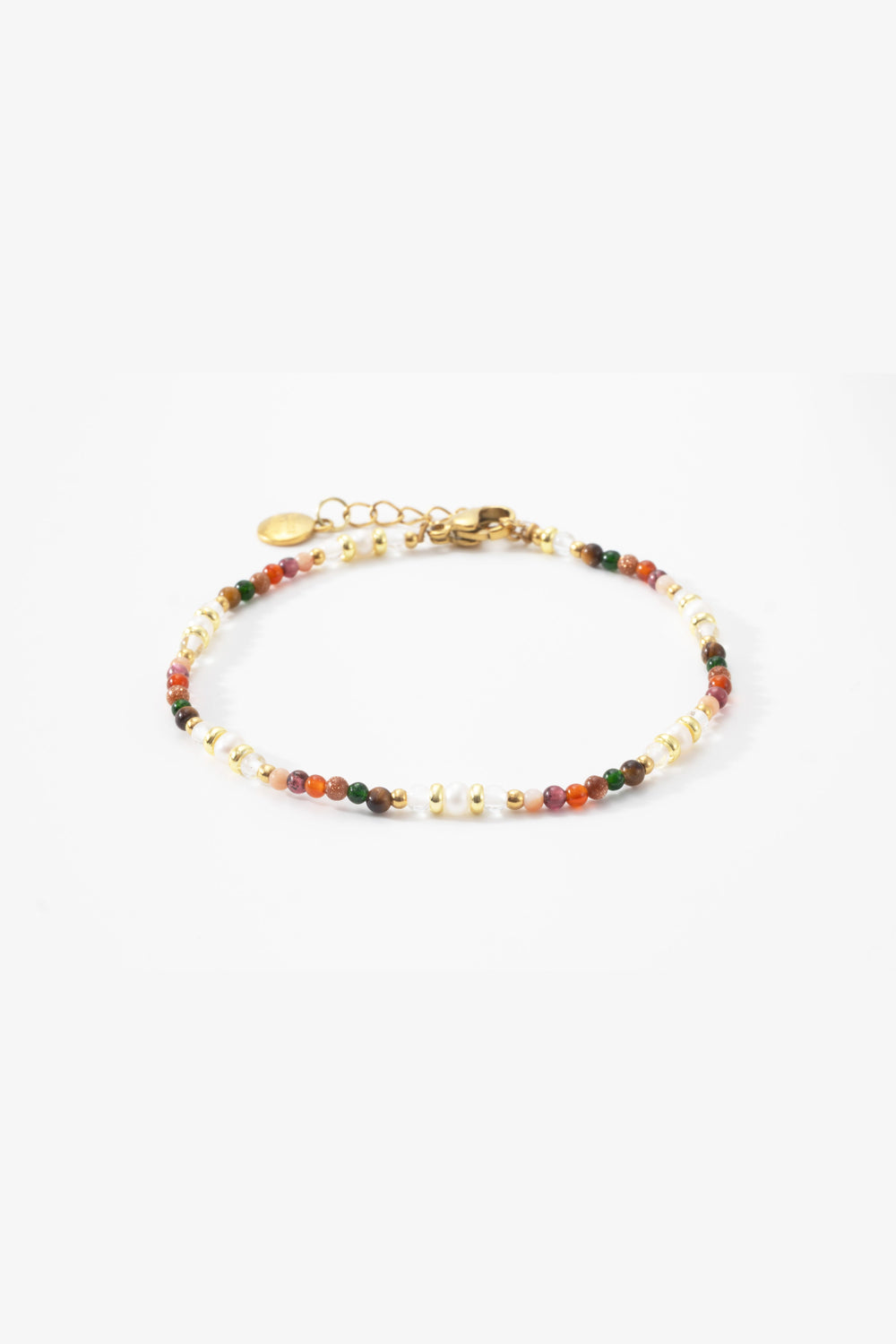 Mint & Lily Bracelet Minimaliste Tourmaline Arc-en-Ciel en Perles Dorées