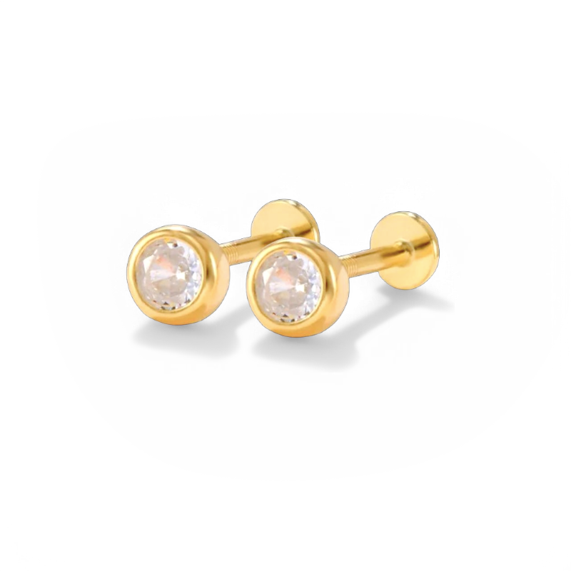 Boucles à tige serti clos à dos plat | 16g