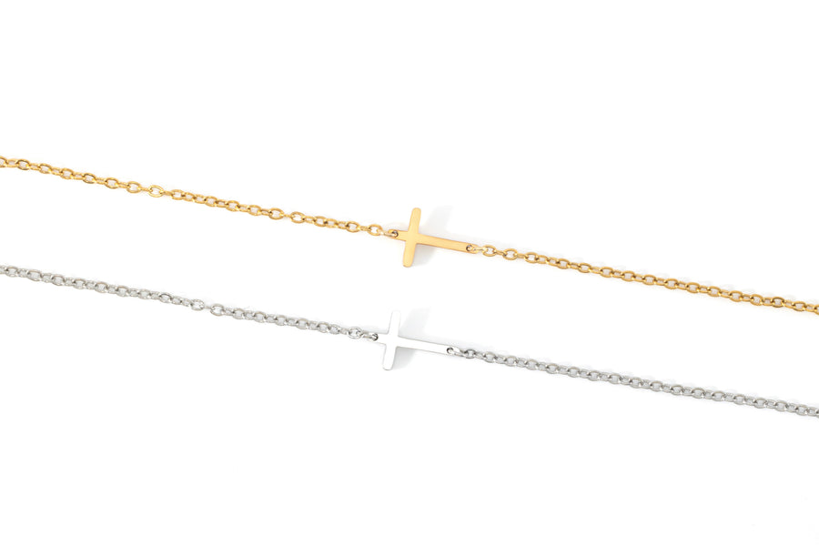 Dainty Sideways Cross Necklace