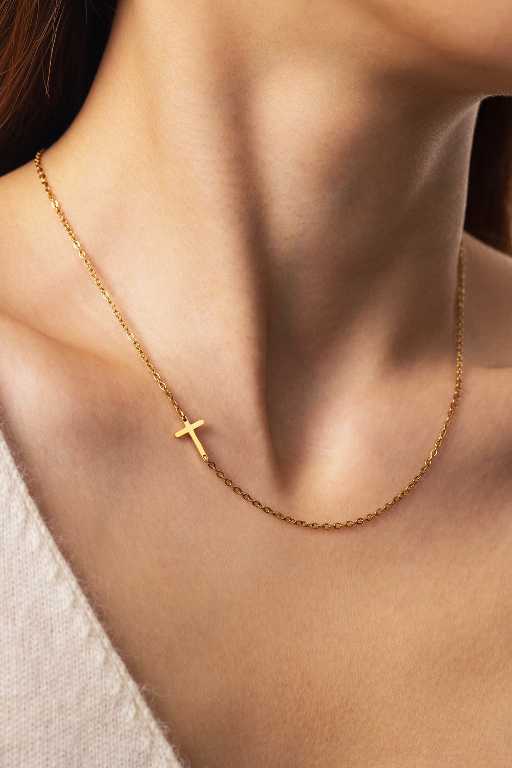 Dainty Sideways Cross Necklace