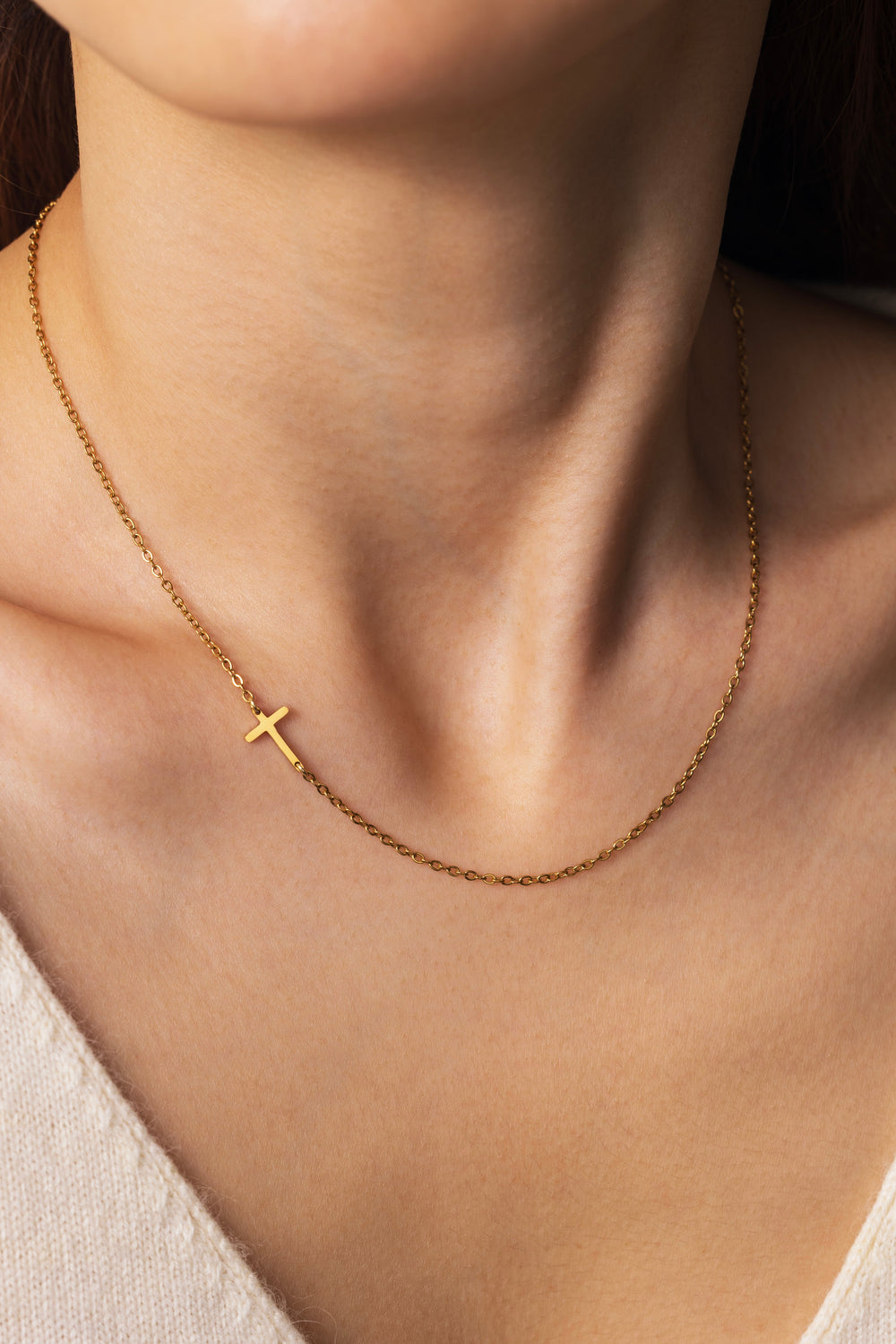 Dainty Sideways Cross Necklace