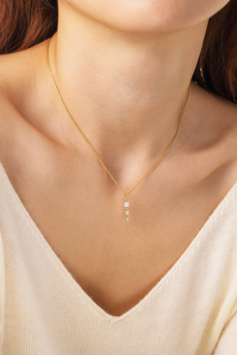 Three Stone Drop Pendant Necklace