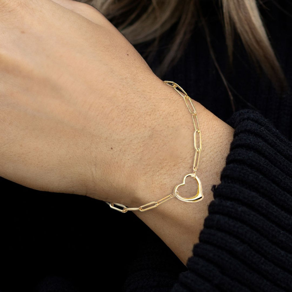 Paperclip-kjedearmbånd med rosegullbelagt åpent hjerte – bilde 3