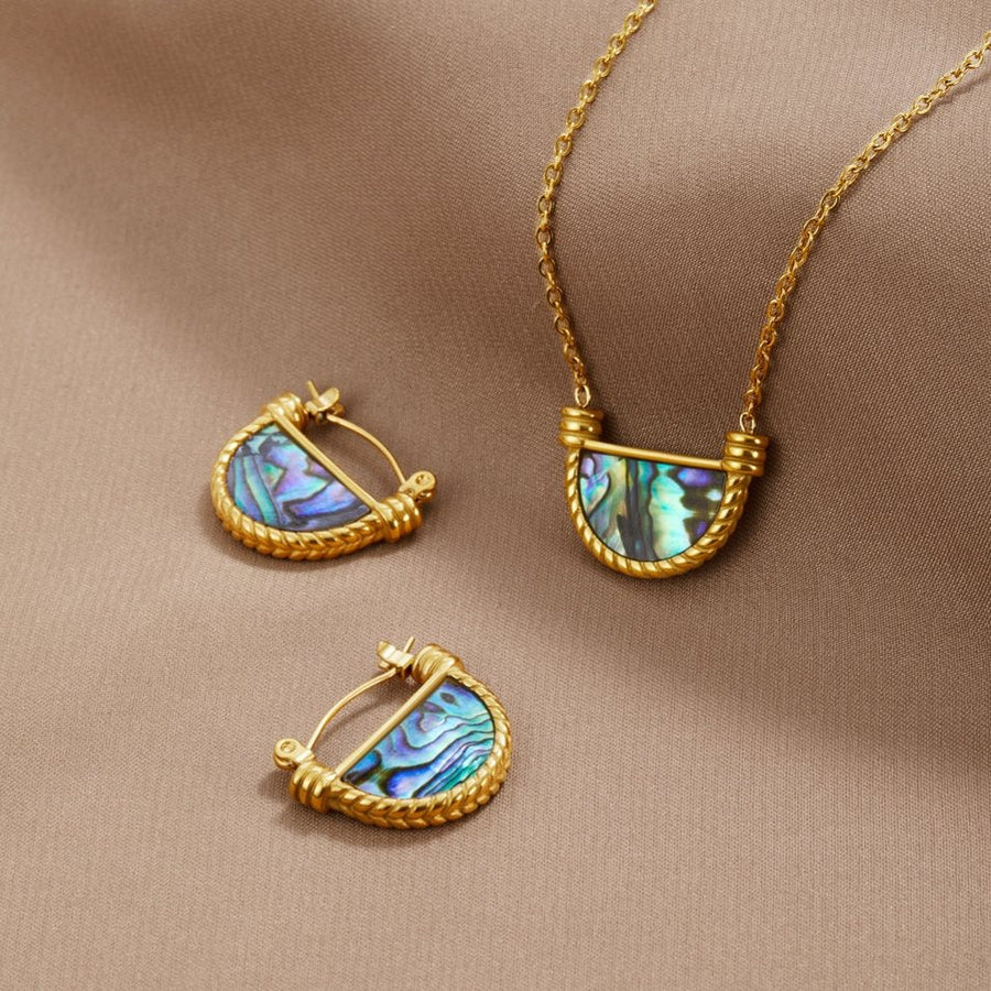 Amalfi gullfarget halskjede med naturlig turkis abaloneskjell – bilde 6