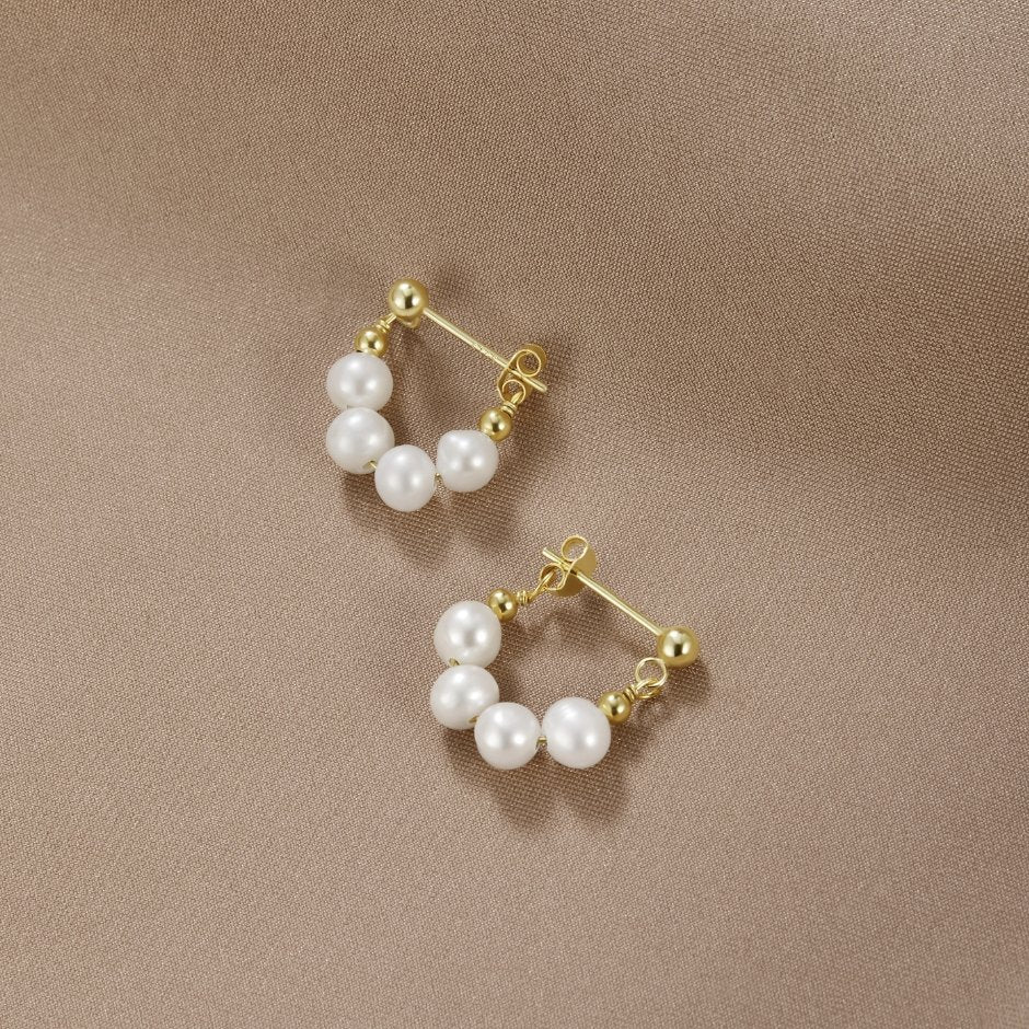 Celine gullfargede hoops med perle – bilde 3