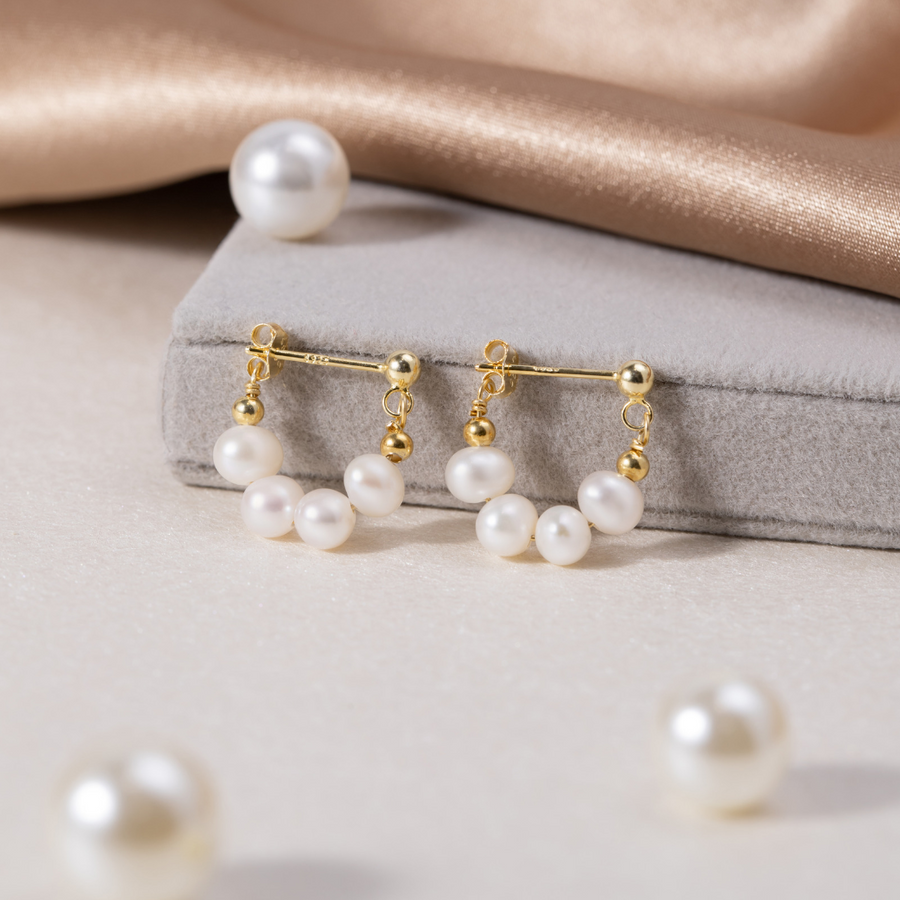 Celine gullfargede hoops med perle – bilde 5