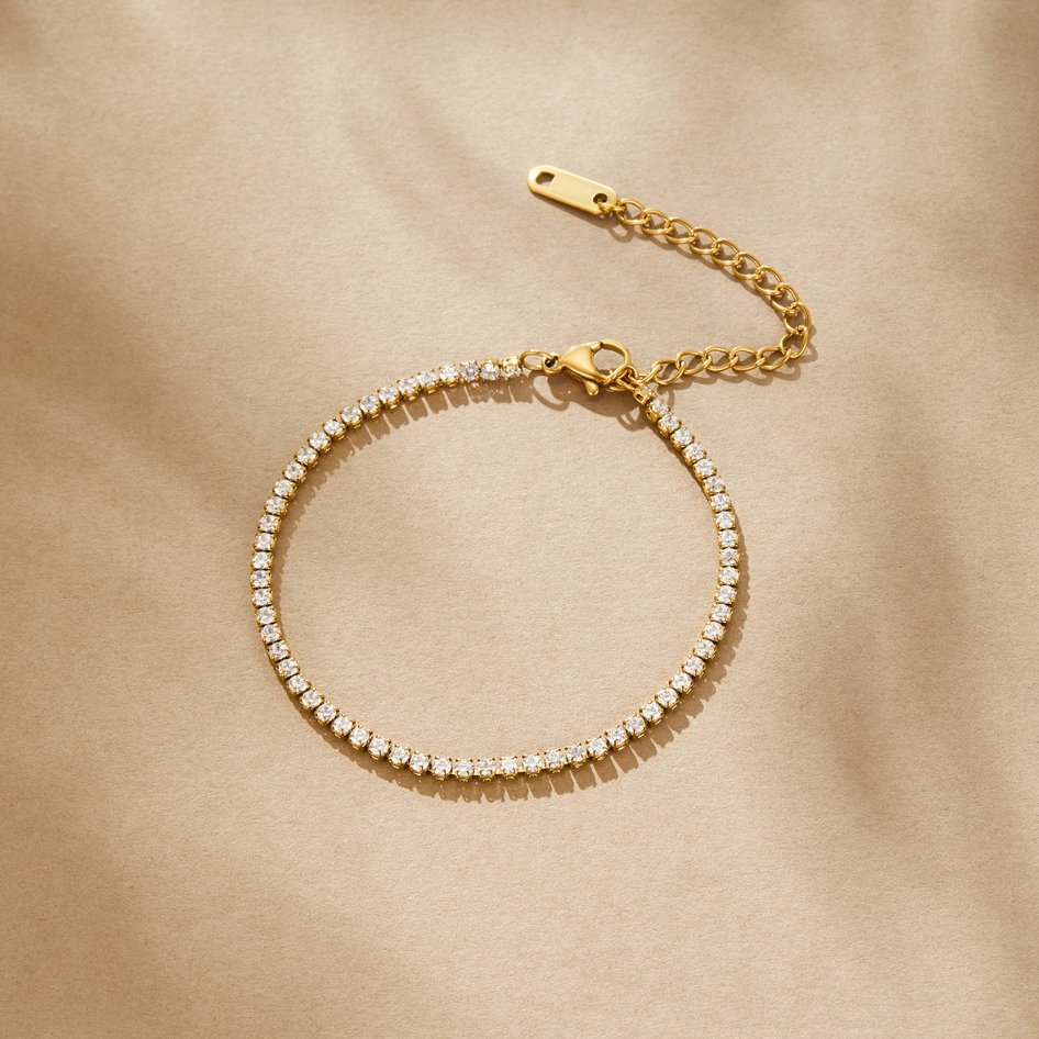 Cordelia gullfarget tennisarmbånd med krystaller – bilde 3