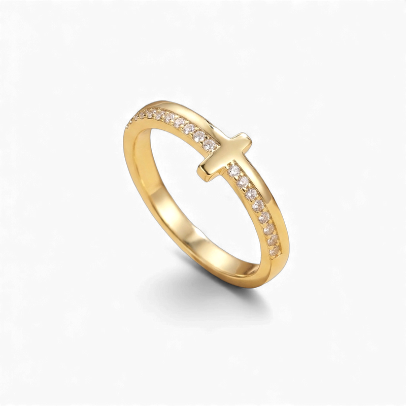 Bague croix dorée — Que Dieu garde le contrôle