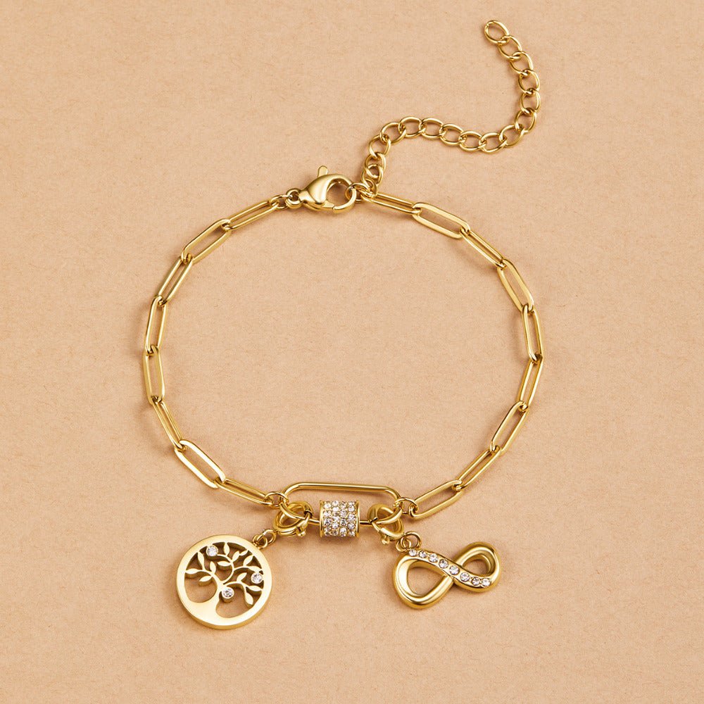 Gullfarget paperclip-armbånd med zirkonia-charm – bilde 3