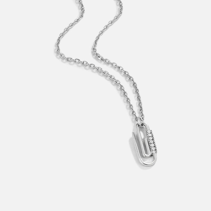 Sølvfarget paperclip-halskjede med krystall
