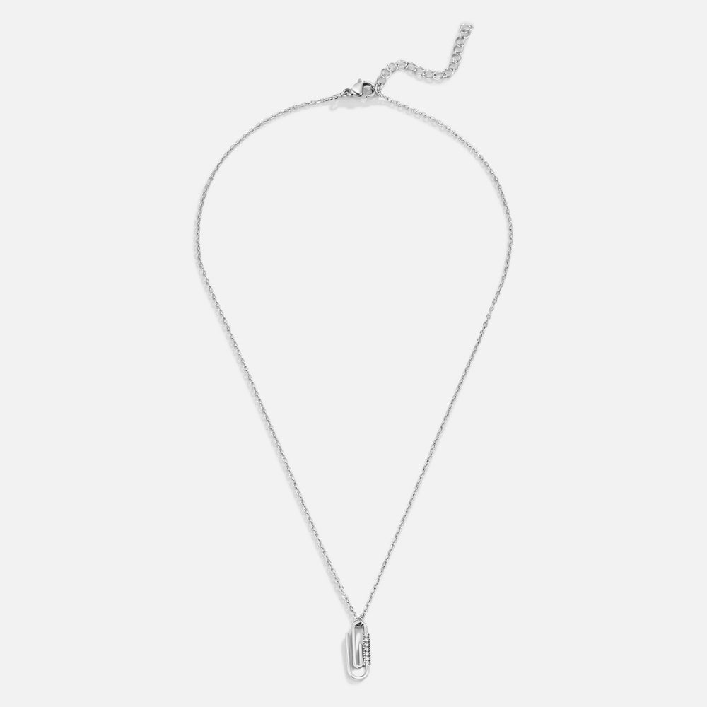 Sølvfarget paperclip-halskjede med krystall – bilde 3