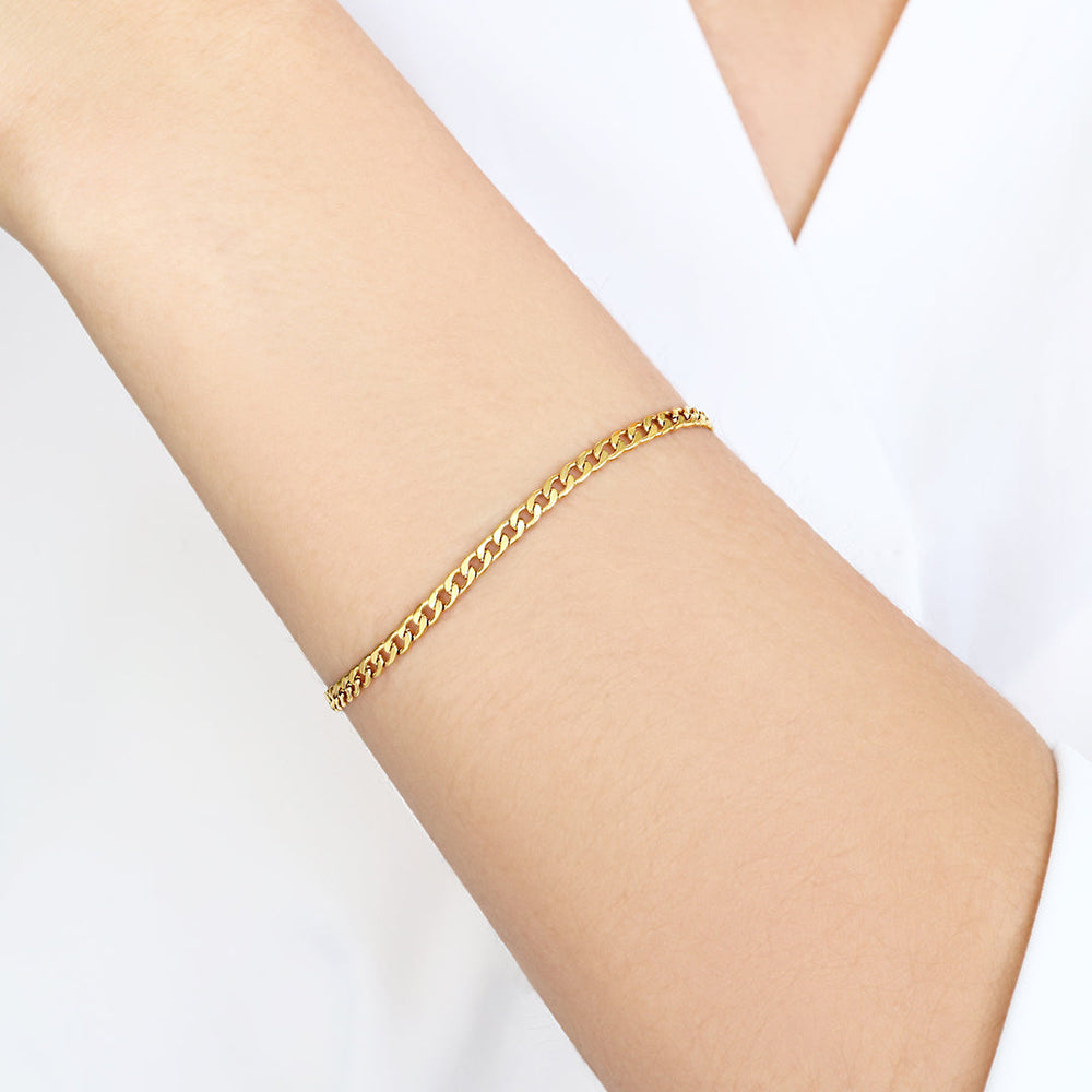 Tynt gullfarget 3 mm Cuban link-armbånd – bilde 3