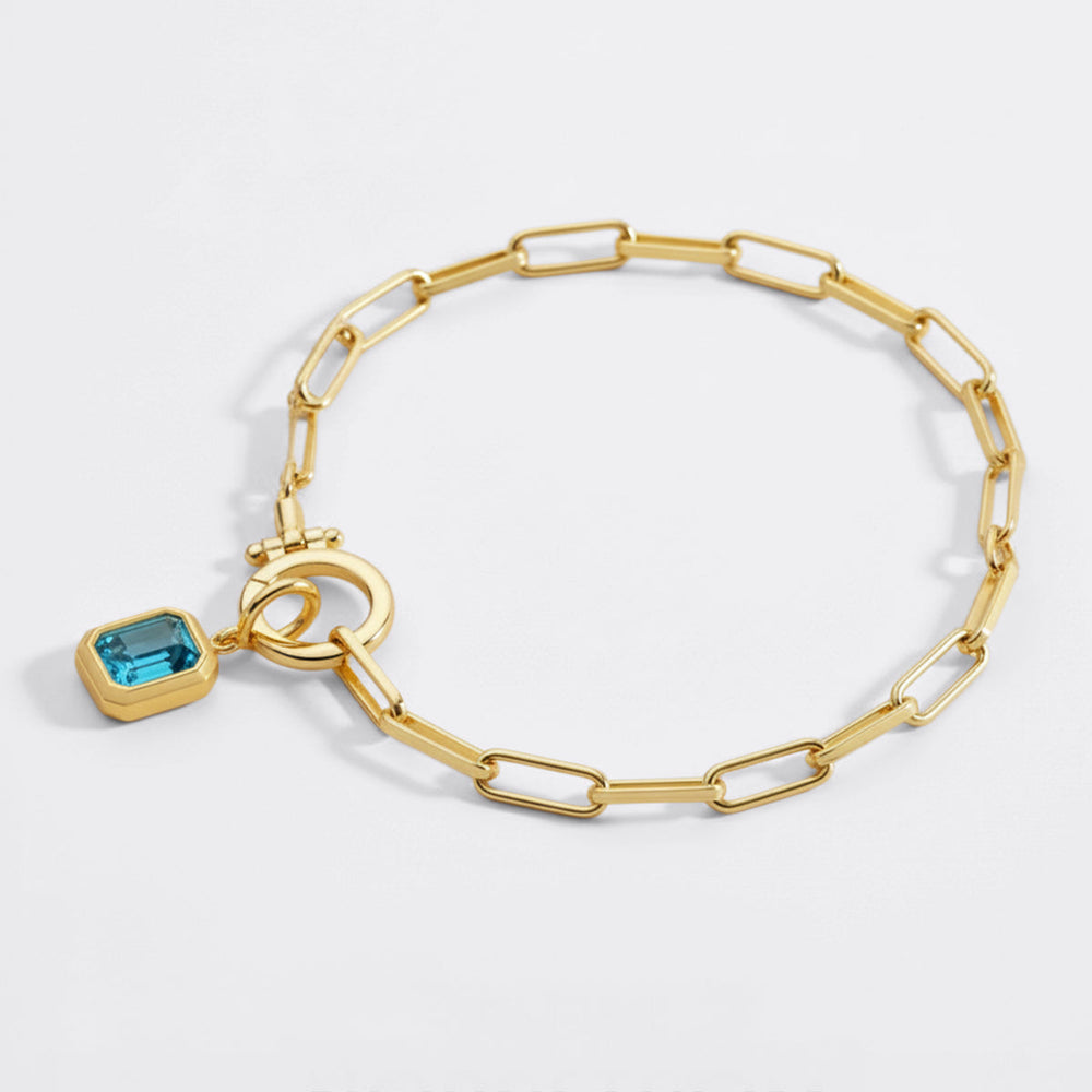 Paperclip-kjedearmbånd med baguette-charm i månedsstein – bilde 3
