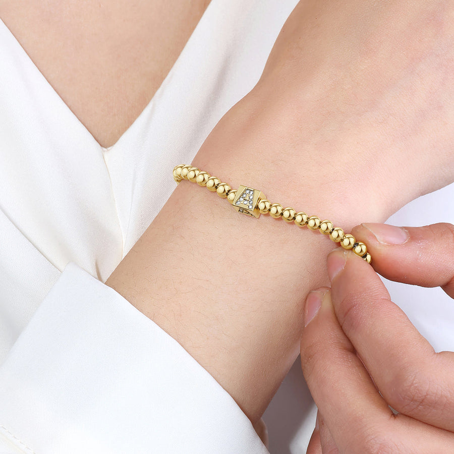 Mint & Lily Bracelet à Perles Dorées avec Initiale en Bloc