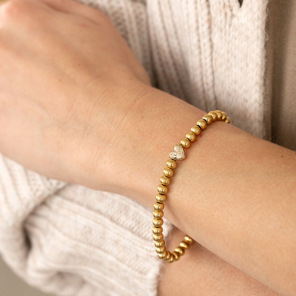 Armbånd med gullperler og pavé-hjerte – bilde 3