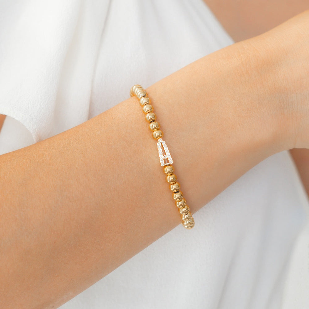 Mint & Lily Bracelet à Perles avec Initiale Diamant Élastique