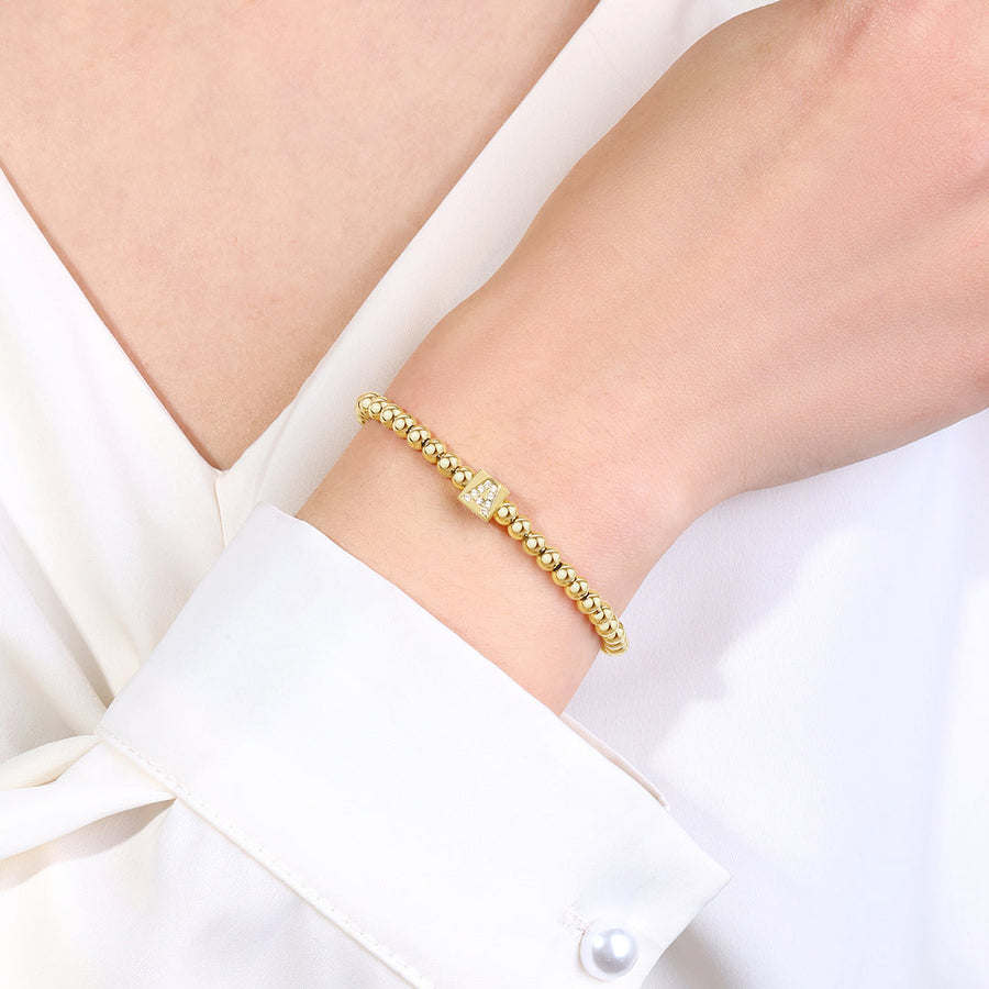 Mint & Lily Bracelet à Perles Dorées avec Initiale en Bloc