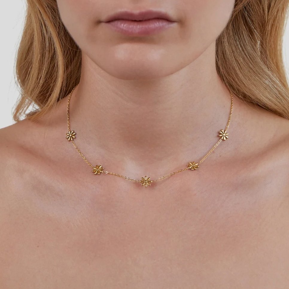 Halsband med små blommor guld – bild 2
