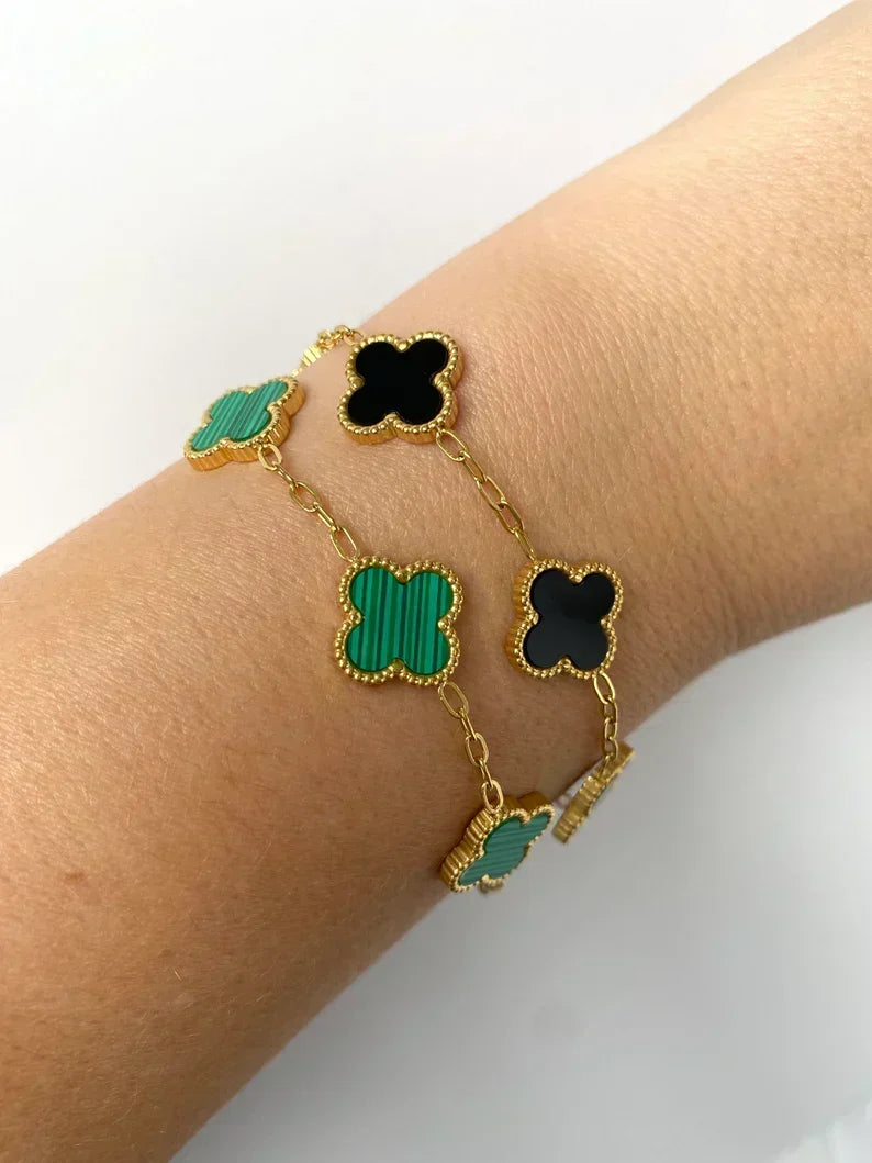 Justerbart gullbelagt kløverarmbånd, fås i flere farger – bilde 8