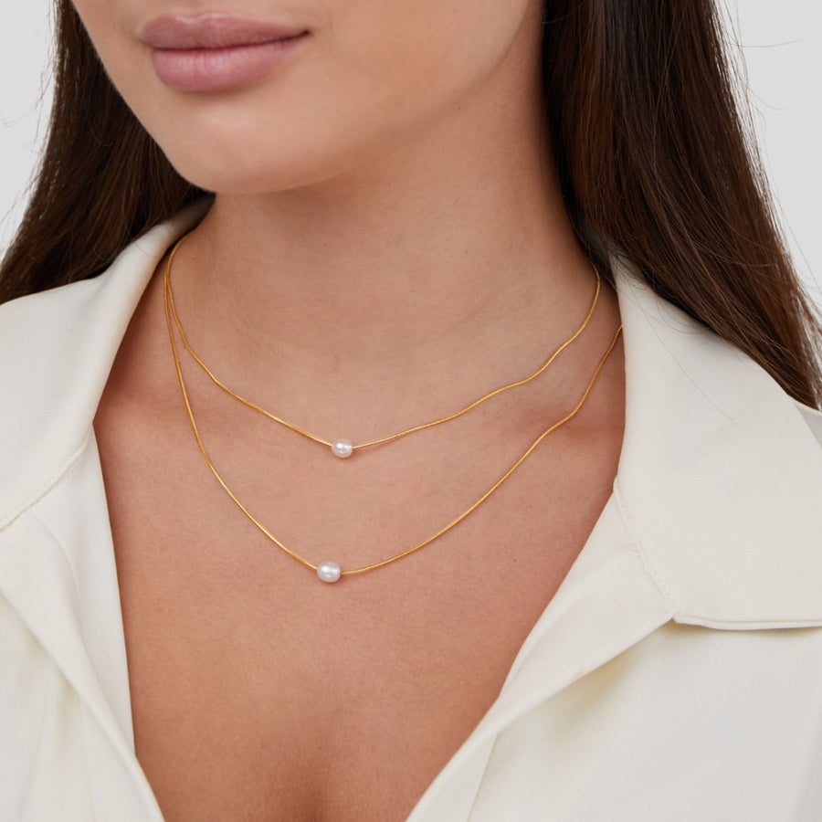Lagrat halsband med sötvattenspärlor guld – bild 6