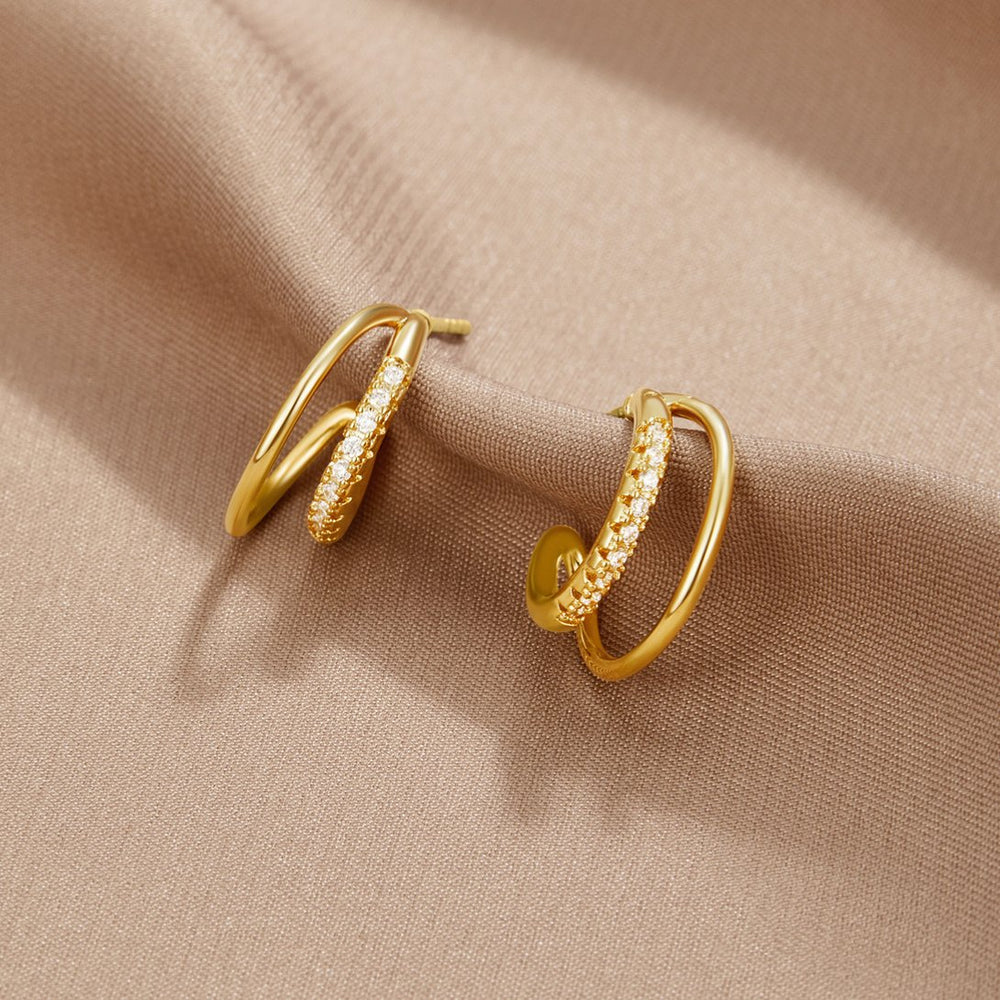 Leyla gullfargede doble hoops med zirkonia – bilde 3