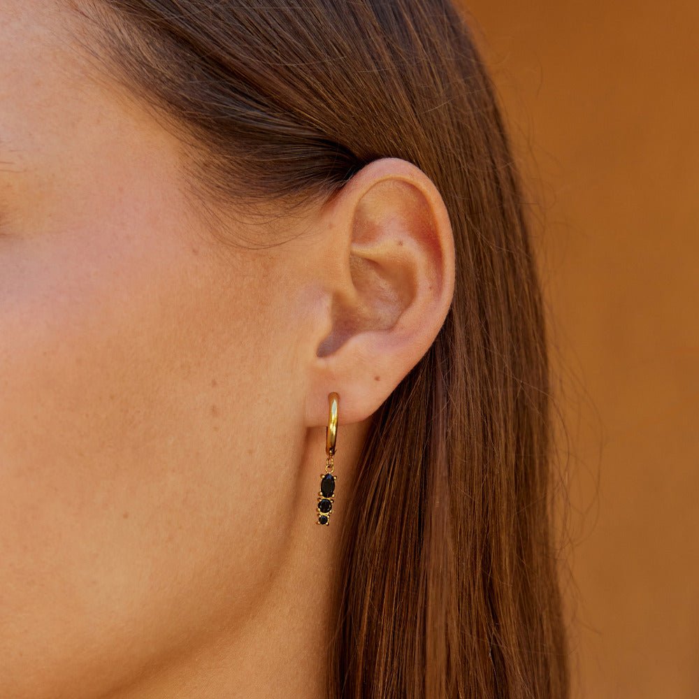 Obsidienne gullfargede hoops med heng i rustfritt stål – bilde 2