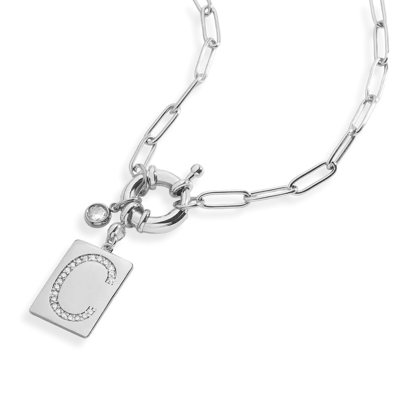 Collier initiale pavée — chaîne trombone