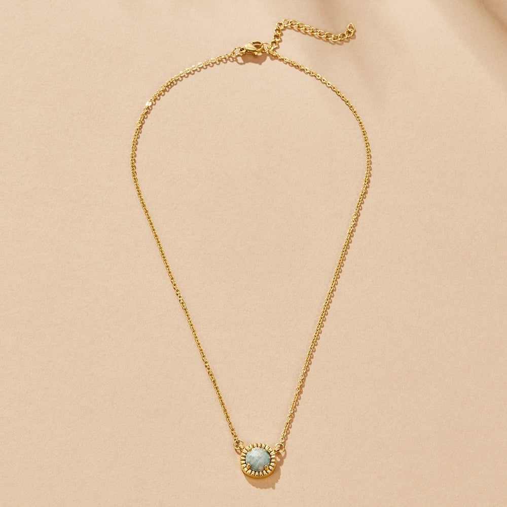 Vintage gullfarget halskjede med rund amazonitt – bilde 3